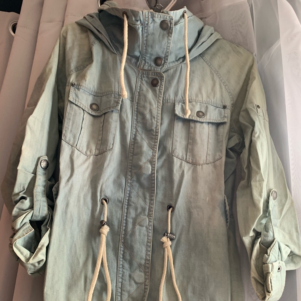 Drawstring waist denim jacket